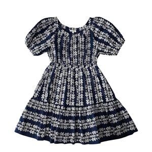 a loves a Women's Embroidered Puff Sleeve Tiered Dress Abstract Cotton Size L